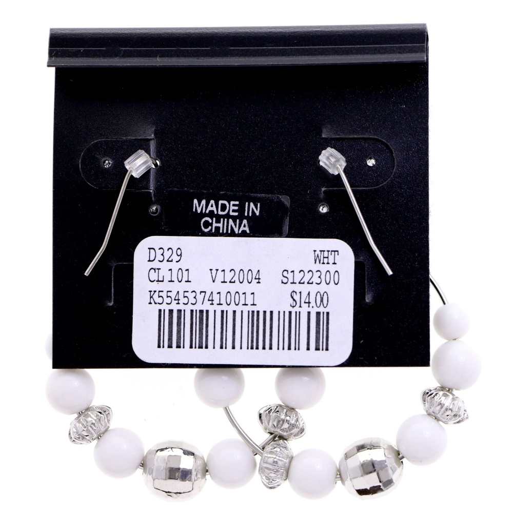 Designer Dangle Earrings White & Silver NWT - Picture 2 of 2
